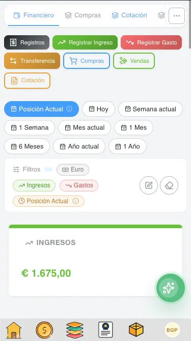 Panel financiero de ProcessFlex en móvil