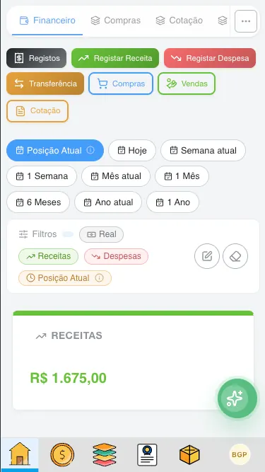 Dashboard financeiro do ProcessFlex no telemóvel